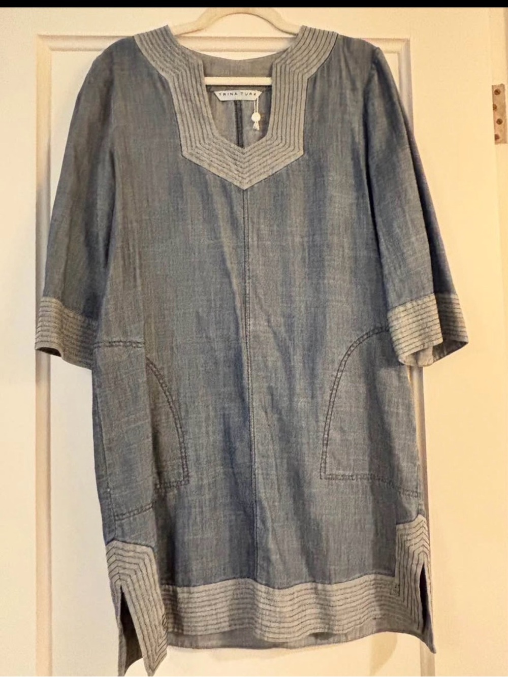 Trina Turk Tencel Light Blue Chambray Tunic Dress medium no tag